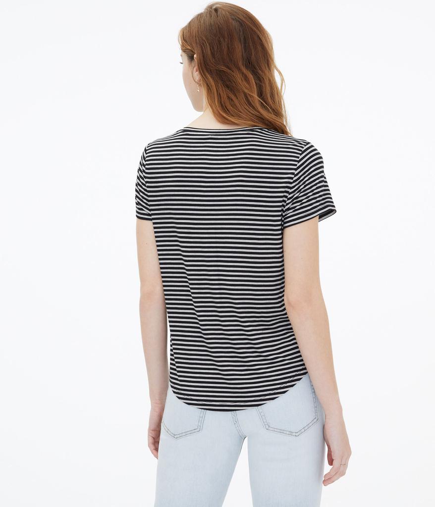 Aeropostale Women's Seriously Soft Striped V-Neck Tee商品第4张图片规格展示