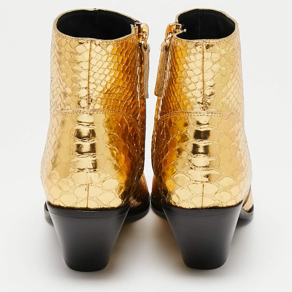 商品Giuseppe Zanotti|Giuseppe Zanotti Gold Python Embossed Leather Ankle Boots Size 37,价格¥3405,第5张图片详细描述