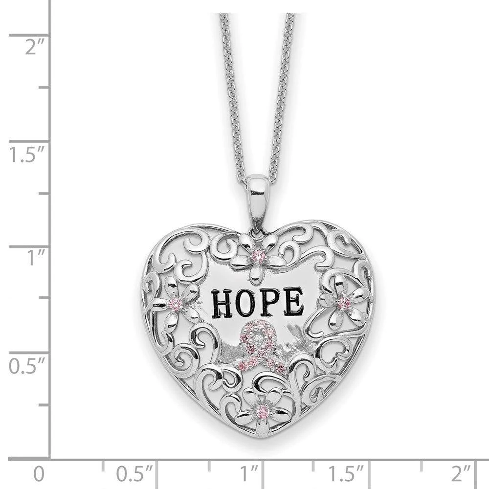 商品Diamond2Deal|Sterling Silver Pink Cubic Zirconia Breast Cancer Heart Necklace,价格¥1032,第3张图片详细描述