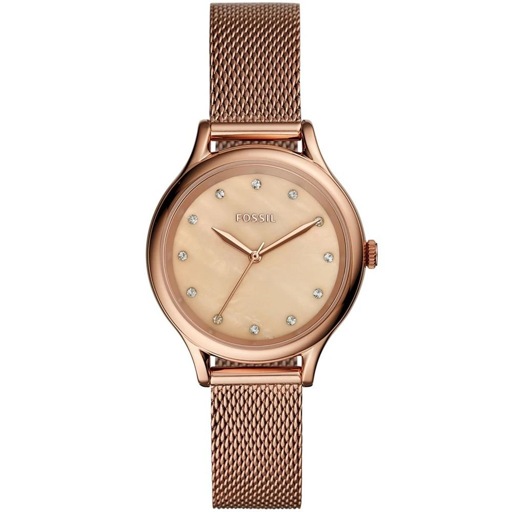 商品Fossil|Women's Laney Three Hand Rose Gold Stainless Steel Mesh Watch 34mm,价格¥772,第1张图片