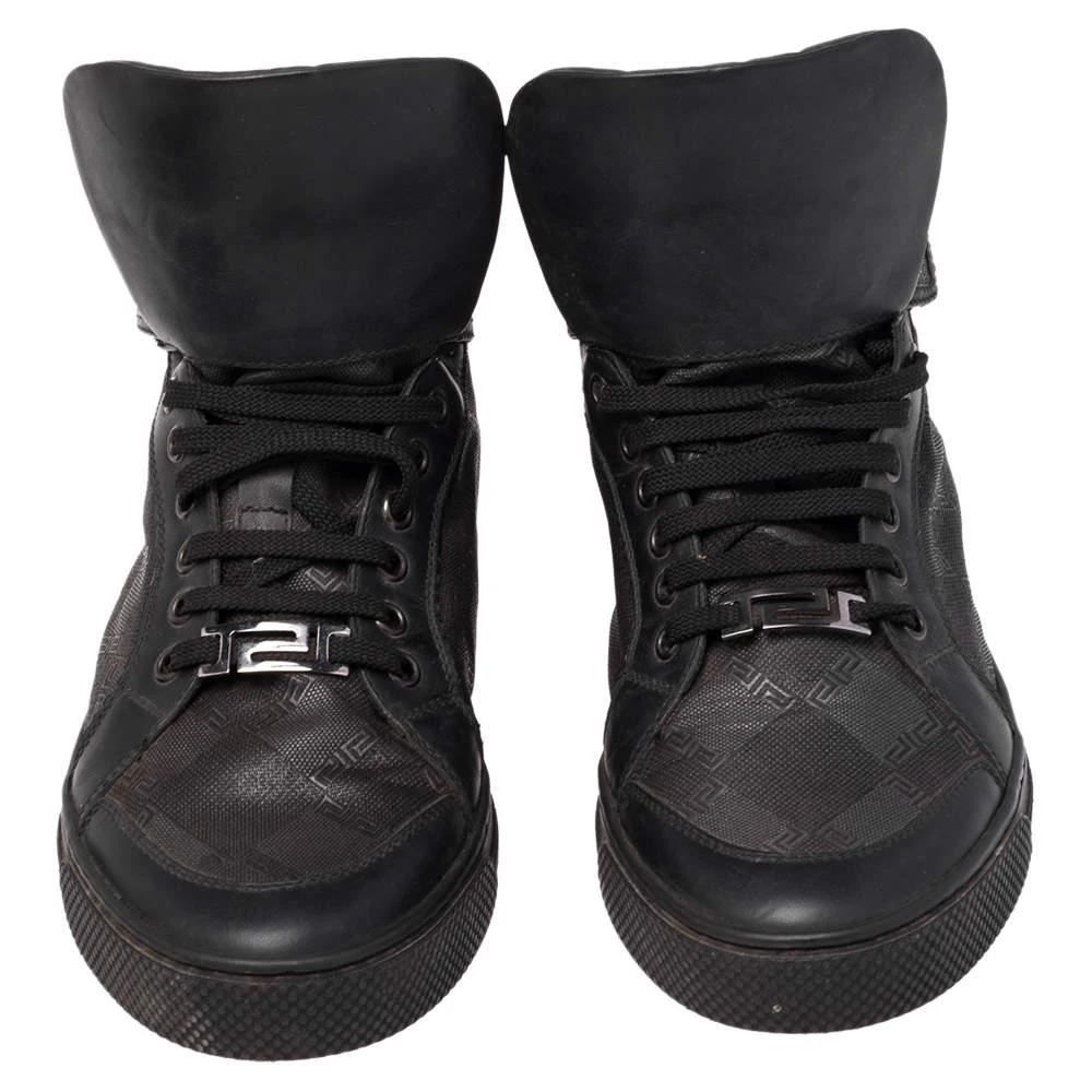 商品[二手商品] Versace|Versace Black Monogram Nylon and Leather Lace High Top Sneakers Size 41,价格¥1106,第3张图片详细描述