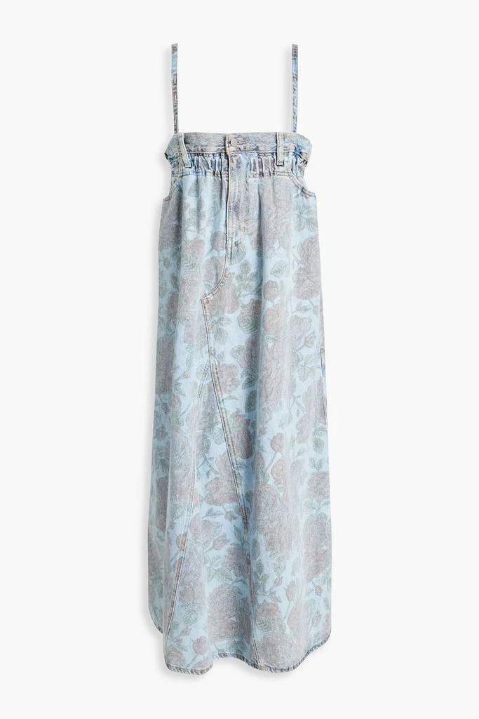 商品Ganni|Gathered floral-print denim midi dress,价格¥963,第1张图片