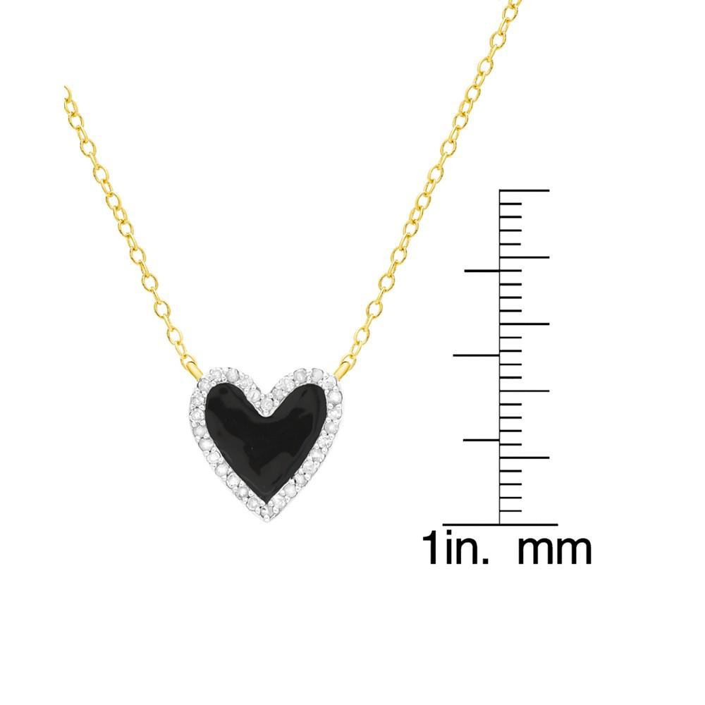 Diamond Black Enamel Heart "Loved" 18" Pendant Necklace (1/8 ct. t.w.) in 14k Gold-Plated Sterling Silver商品第4张图片规格展示