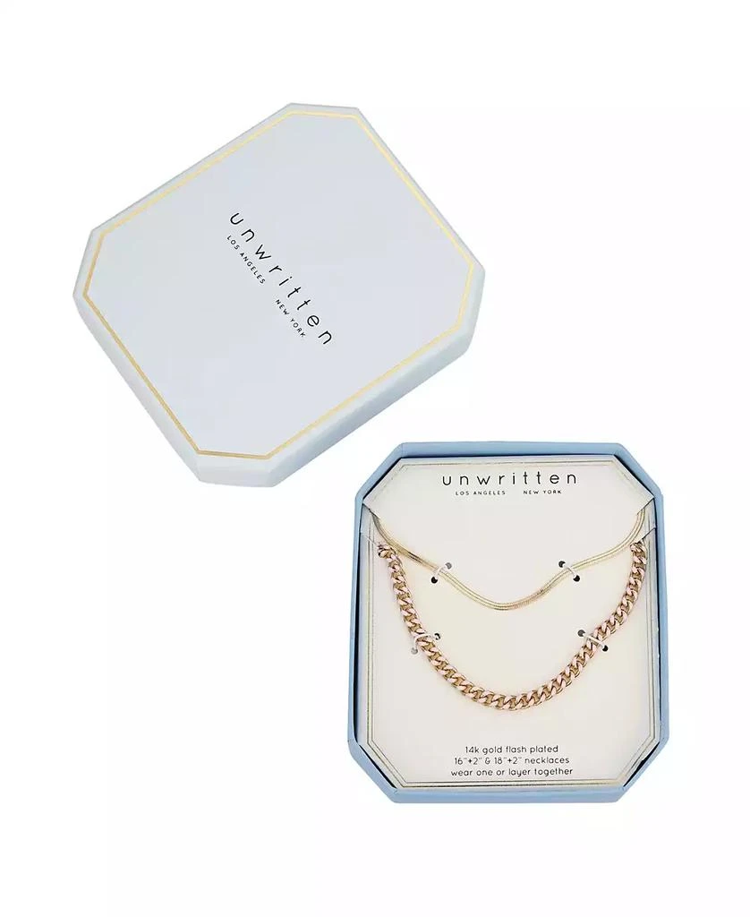 商品Unwritten|14K Gold Flash-Plated Light Pink Enamel Curb Chain and Herringbone  Chain Necklace Set,价格¥112,第3张图片详细描述