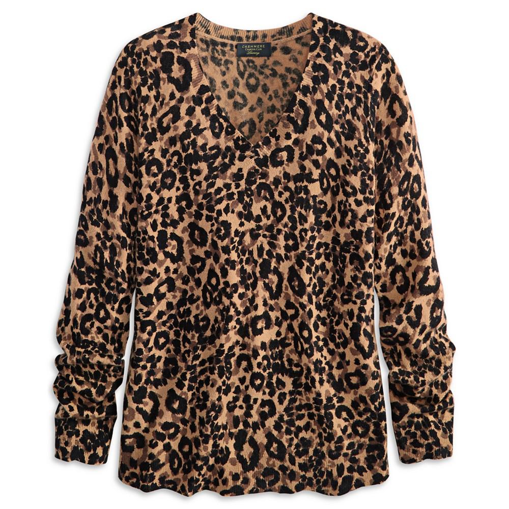Plus Size 100% Cashmere Cheetah-Print V-Neck Sweater, Created for Macy's商品第4张图片规格展示