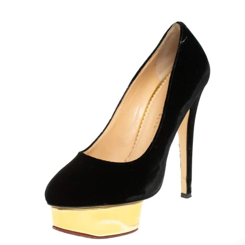商品[二手商品] Charlotte Olympia|Charlotte Olympia Black Velvet Dolly Pumps Size 38,价格¥1493,第1张图片