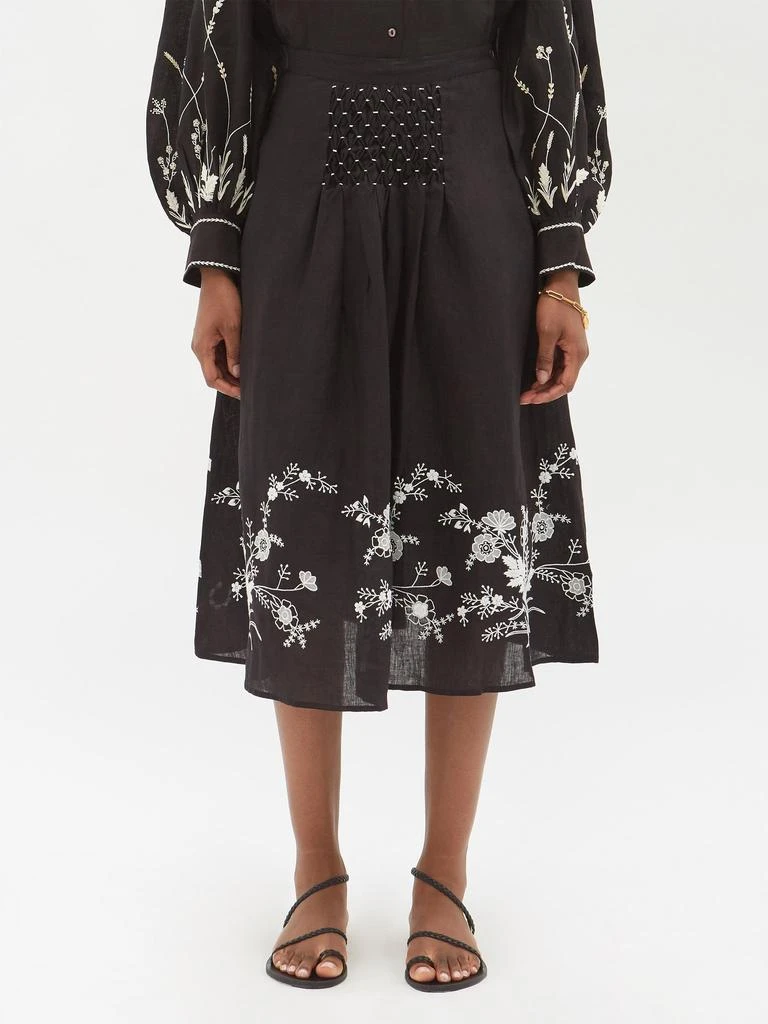 商品Thierry Colson|Yulia floral-embroidered linen midi skirt,价格¥1967,第1张图片