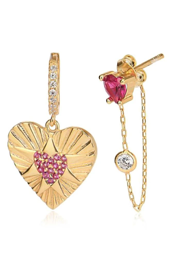 商品Gabi Rielle|14K Gold Plated Sterling Silver CZ Heart Mix-Match Earrings,价格¥369,第1张图片