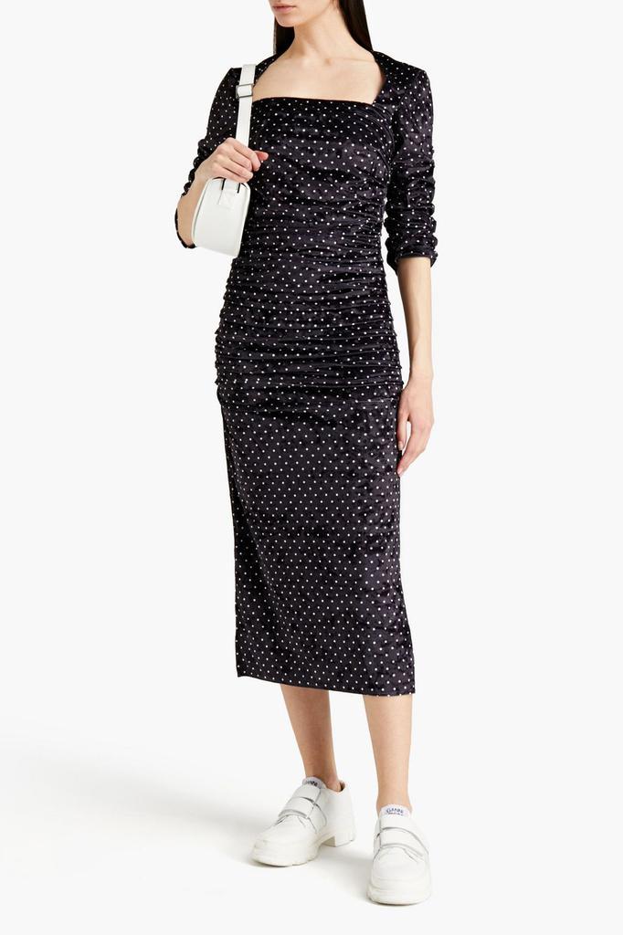 商品Ganni|Ruched polka-dot velvet mini dress,价格¥573,第4张图片详细描述
