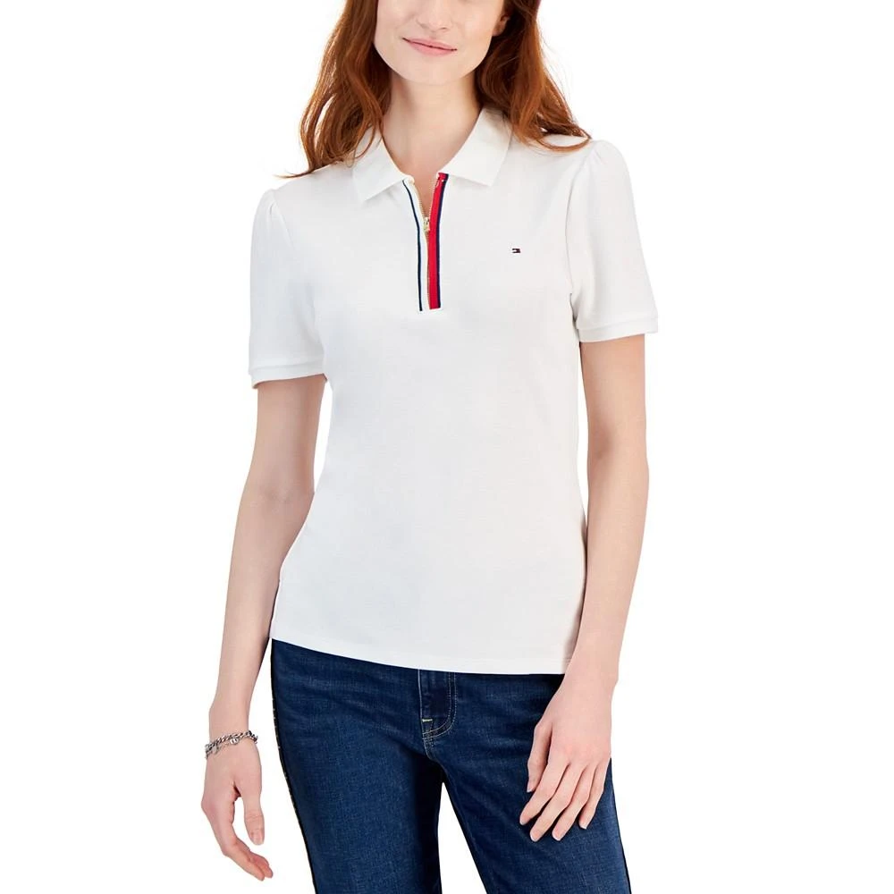 商品Tommy Hilfiger|Women's Cotton Zip-Front Short-Sleeve Polo Shirt,价格¥336,第1张图片