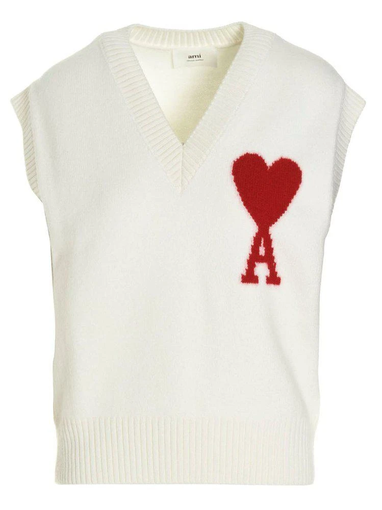 商品AMI|AMI Paris Ami de Coeur Logo Embroidered Knitted Vest,价格¥2162,第1张图片