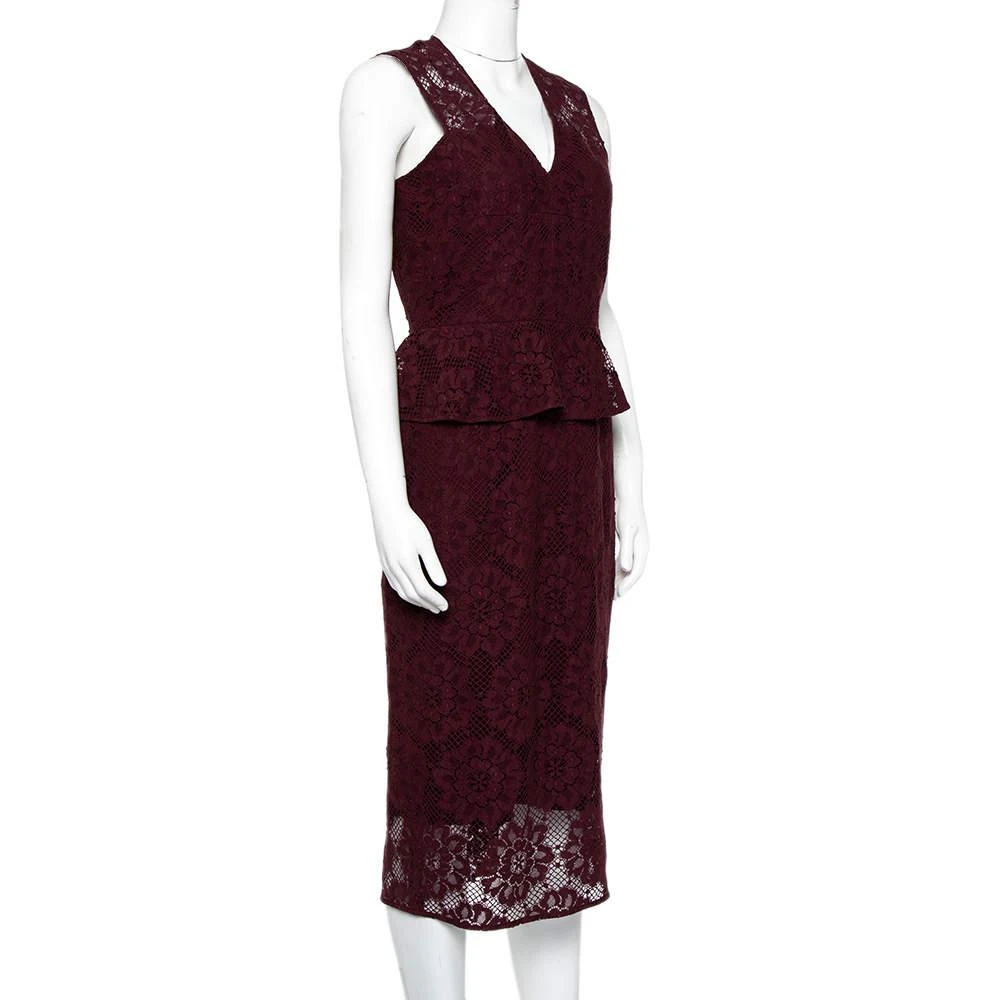 商品[二手商品] Burberry|Burberry Burgundy Lace Peplum Detail Sleeveless Dress S,价格¥1307,第2张图片详细描述