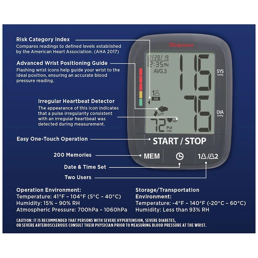 商品Walgreens|Deluxe Wrist Blood Pressure Monitor,价格¥502,第2张图片详细描述