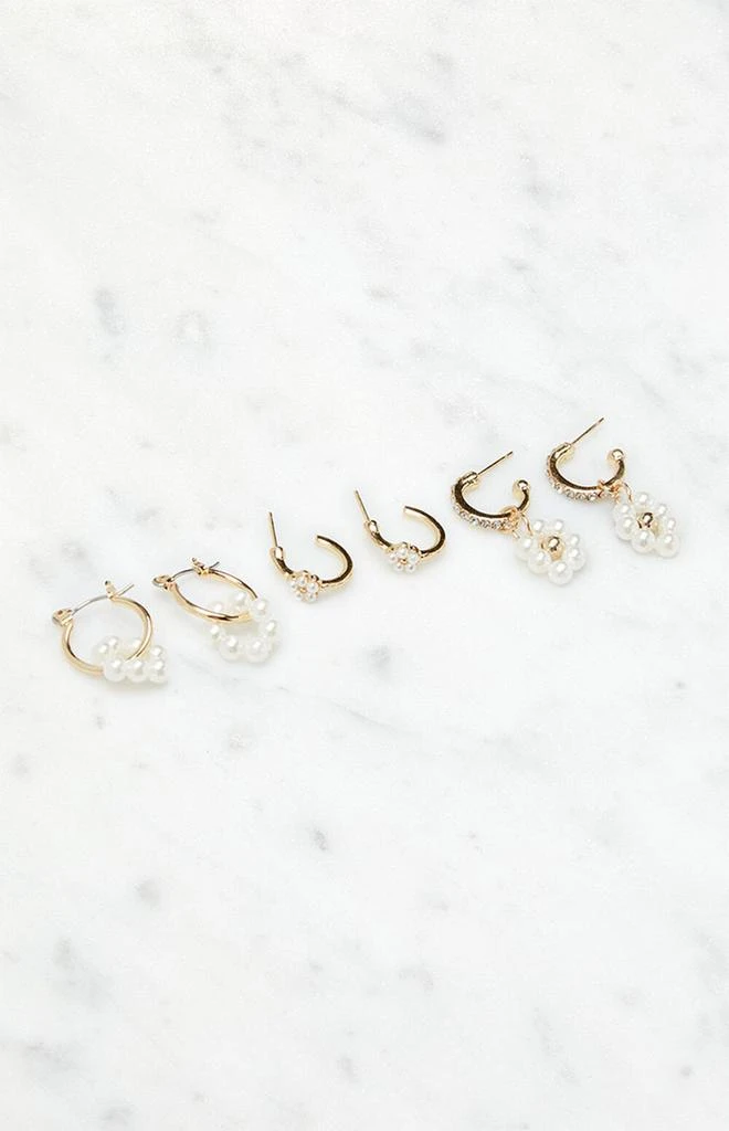 商品LA Hearts|3 Pack Dainty Pearl Hoop Earrings,价格¥83,第2张图片详细描述