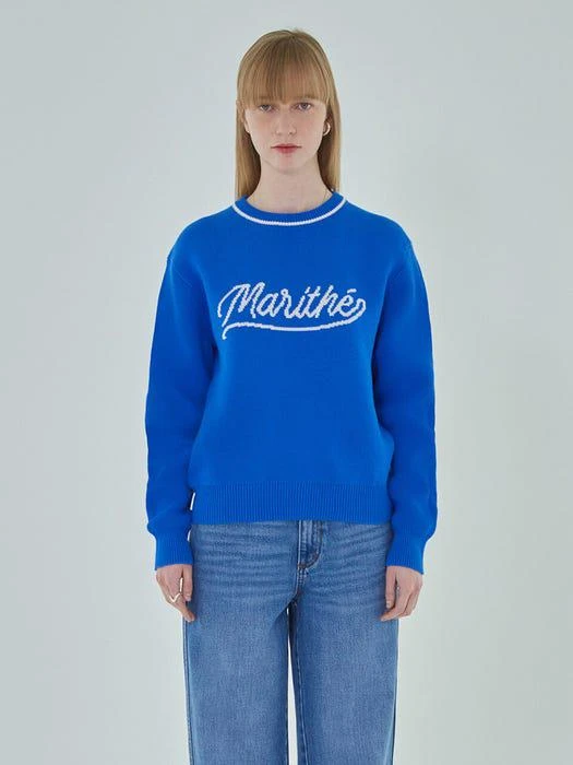 商品Marithe Francois Girbaud|Lettering Knit Top (Blue),价格¥1186,第1张图片