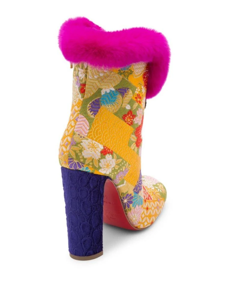 商品Christian Louboutin|May Wong 100 Floral & Rabbit Fur Block Heel Booties,价格¥12585,第2张图片详细描述