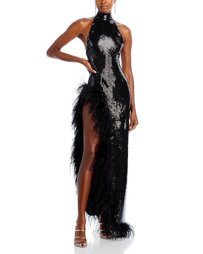 商品retrofête|Vixen Feather Trim Sequin Gown,价格¥4021,第1张图片