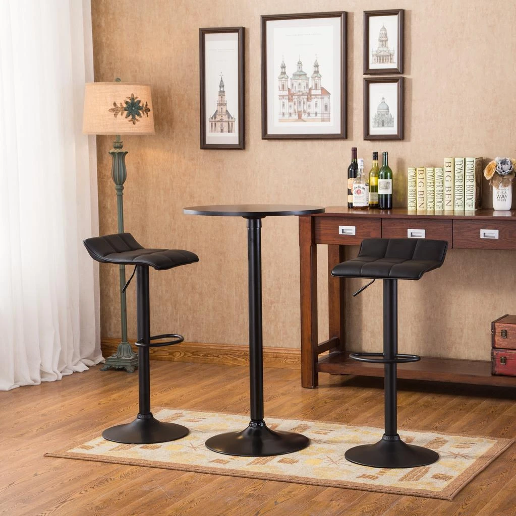 商品Streamdale Furniture|Streamdale Belham Black Round Metal Bar Table with 2 Swivel Bonded Leather Adj Stools,价格¥3202,第5张图片详细描述