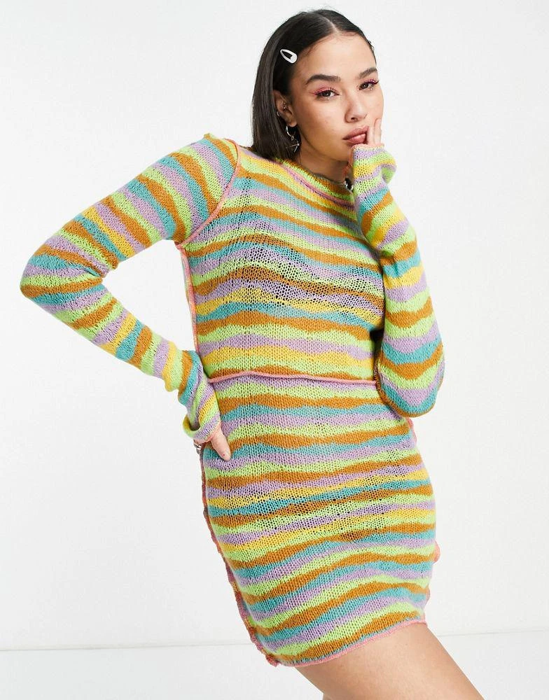 商品The Ragged Priest|The Ragged Priest long sleeve knitted bodycon dress in rainbow stripe,价格¥328,第2张图片详细描述