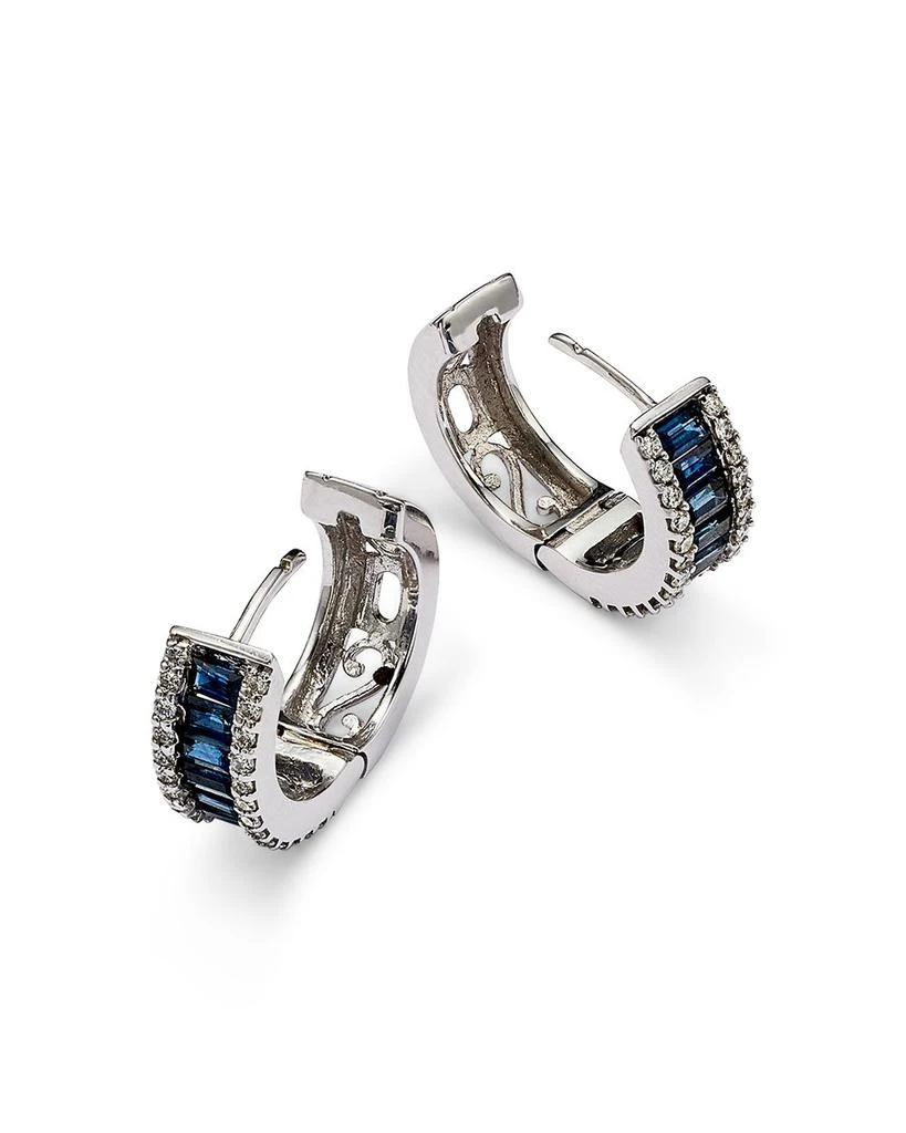 Blue Sapphire and Diamond Hoop Earrings in 14K White Gold 商品