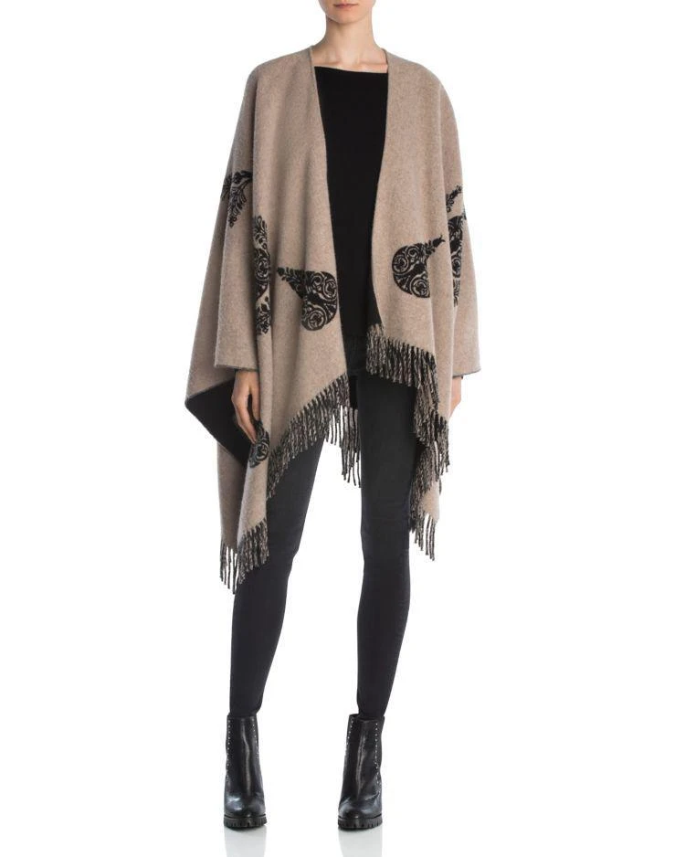 商品The Kooples|Botanical-Print Jacquard Fringed Poncho,价格¥1066,第1张图片