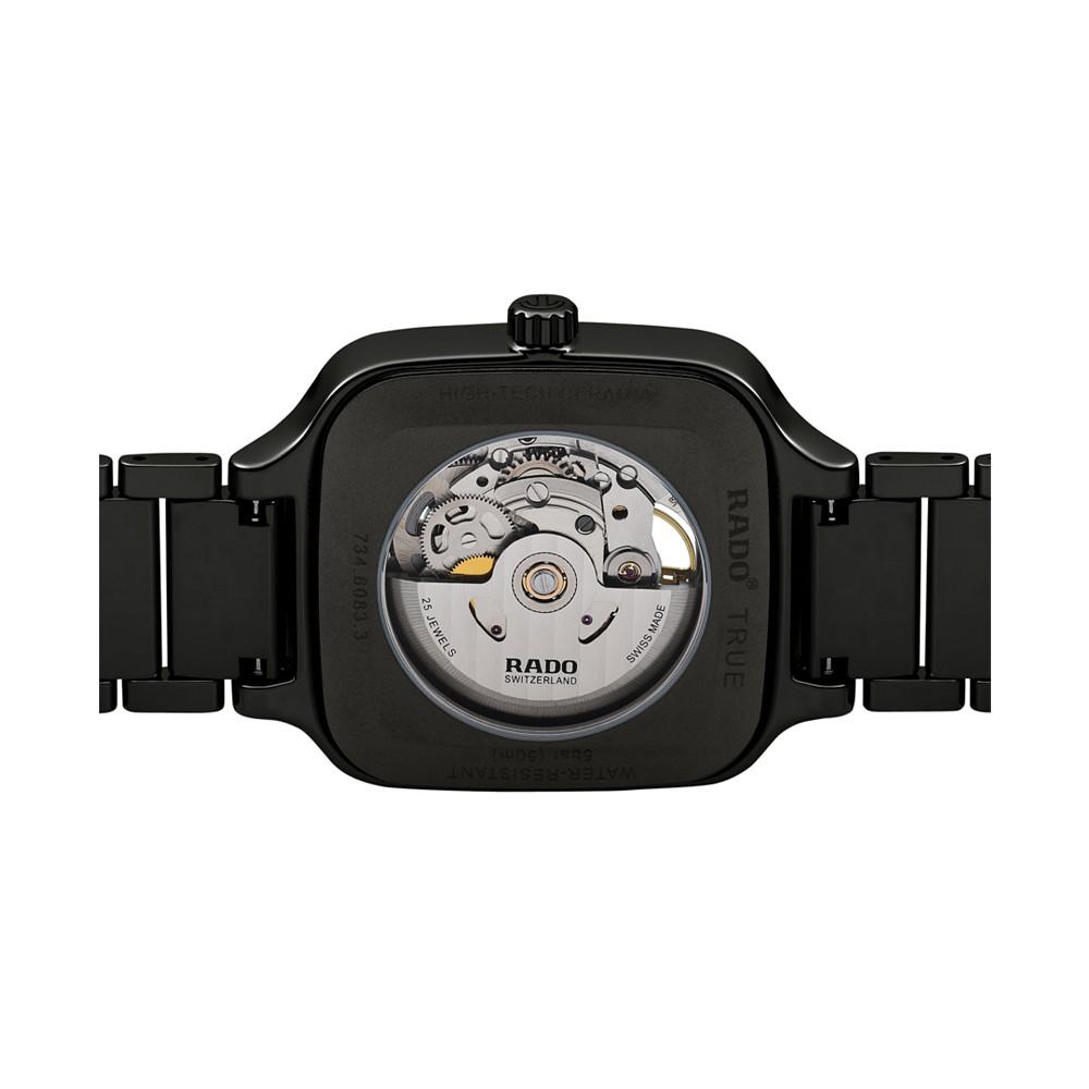Men's Swiss Automatic True Square Open Heart Black Ceramic Bracelet Watch 38x38mm商品第3张图片规格展示