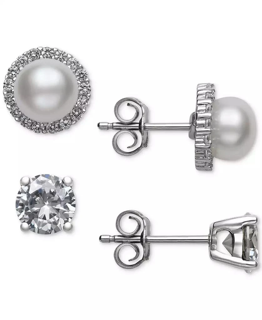 商品Belle de Mer|2-Pc. Set Cultured Freshwater Pearl (6mm) & Cubic Zirconia Stud Earrings in Sterling Silver, Created for Macy's,价格¥445,第1张图片