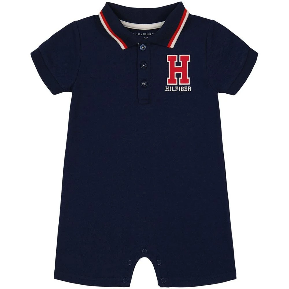 商品Tommy Hilfiger|Baby Boys Signature Short Sleeve Pique Polo Romper,价格¥112,第1张图片