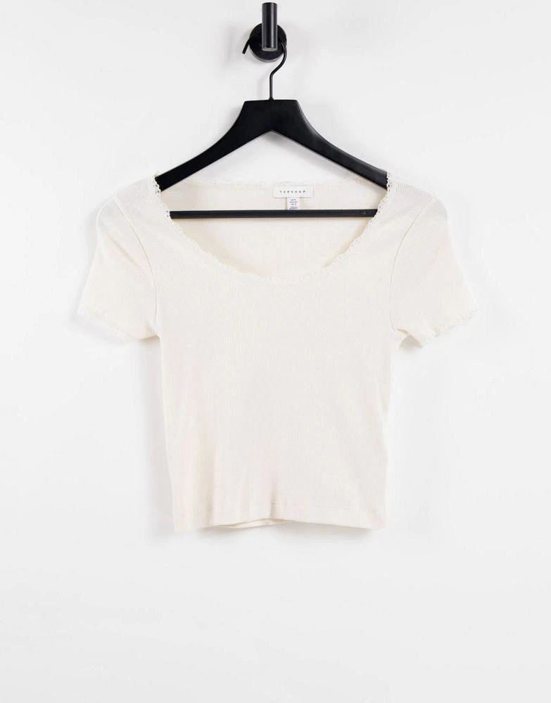 商品Topshop|Topshop lace trim scoop t-shirt in ecru,价格¥73,第1张图片