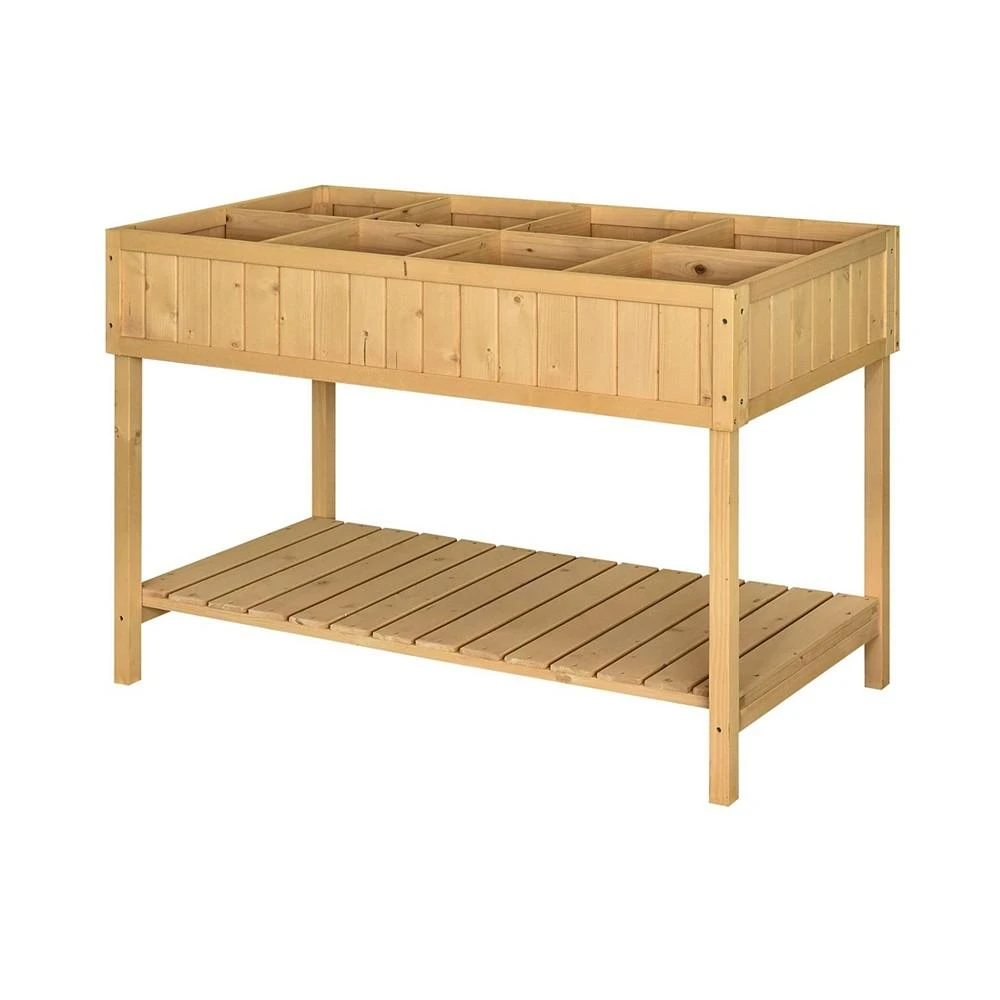 商品Outsunny|Elevated Natural Plant Stand Outdoor Flower Bed 8 Grid Box w/ Storage,价格¥1061,第1张图片