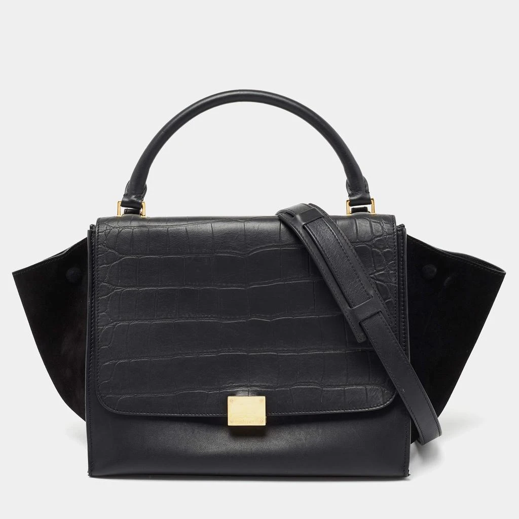 商品[二手商品] Celine|Celine Black Croc Embossed, Leather and Suede Medium Trapeze Bag,价格¥6821,第1张图片