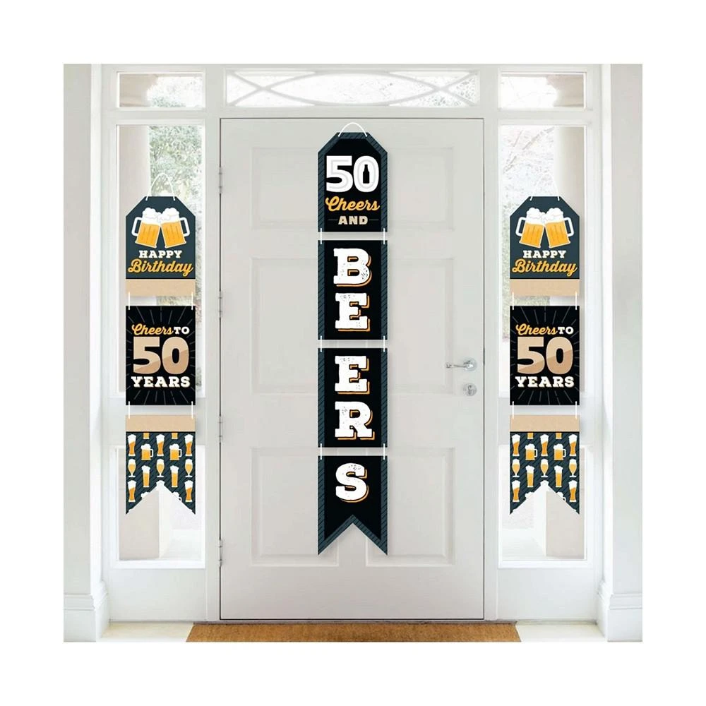 商品Big Dot of Happiness|Cheers & Beers to 50 Years - Hanging Vertical Paper Banners - Indoor Door Decor,价格¥157,第1张图片