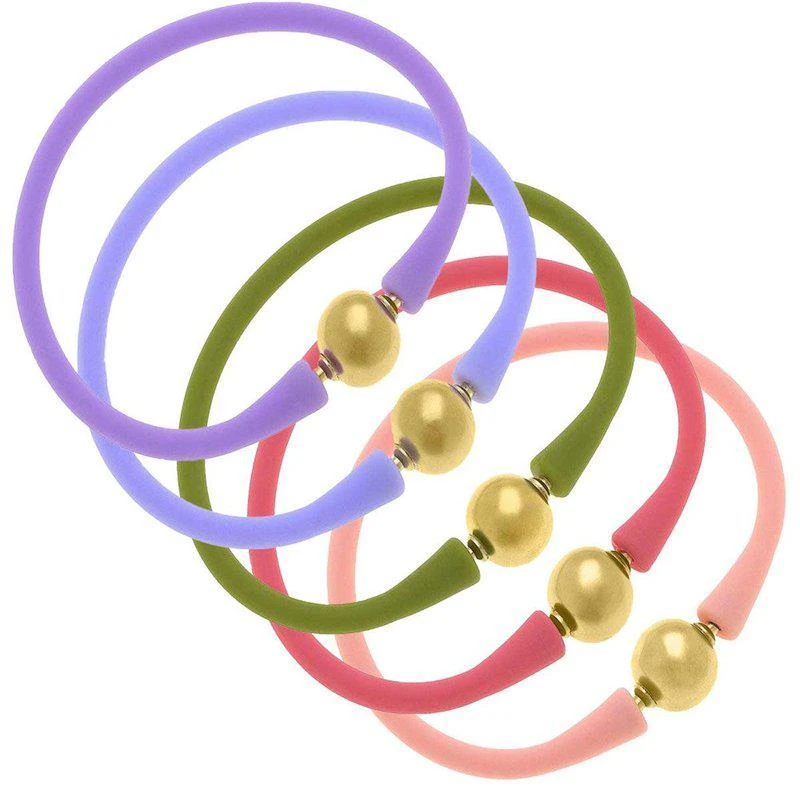 商品Canvas Style|Bali 24K Gold Silicone Bracelet Stack of 5,价格¥950,第1张图片