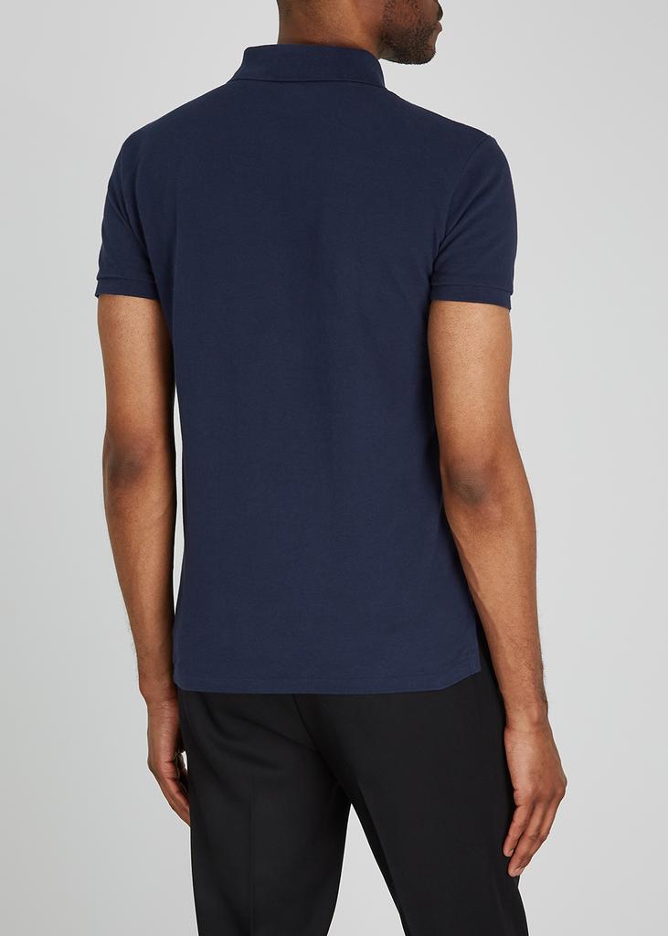 Navy slim piqué cotton polo shirt商品第3张图片规格展示