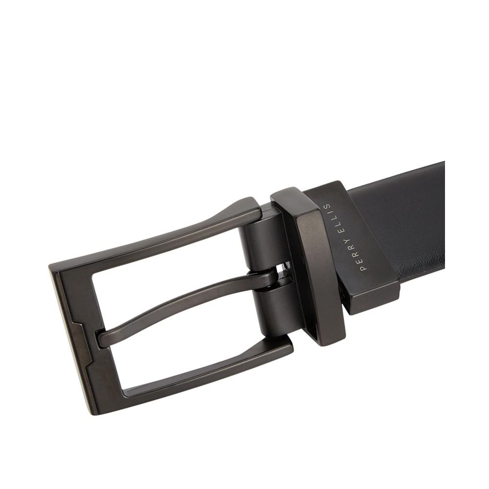 Men's Matte Black Reversible Buckle Leather Belt商品第2张图片规格展示