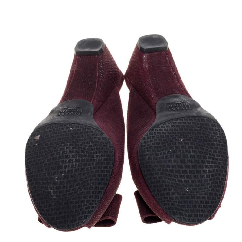 Stuart Weitzman Burgundy Textured Suede Bow Peep Toe Slide Sandals Size 38商品第6张图片规格展示