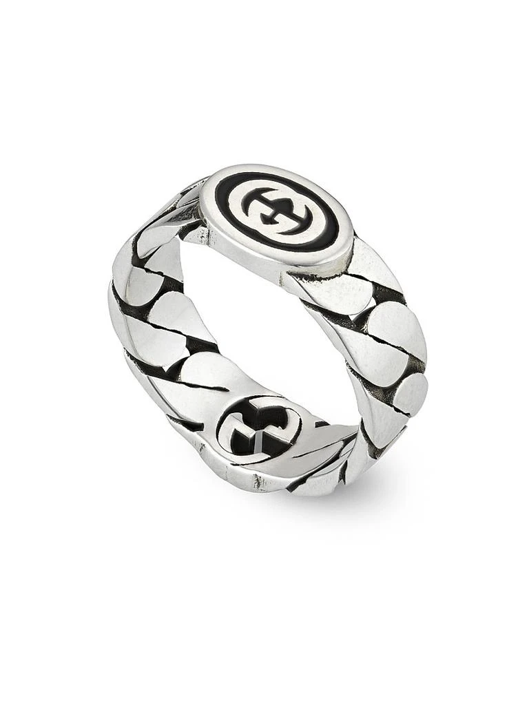 商品Gucci|Unisex Interlocking G Ring Gourmette Sterling Silver & Enamel Ring,价格¥2848,第1张图片