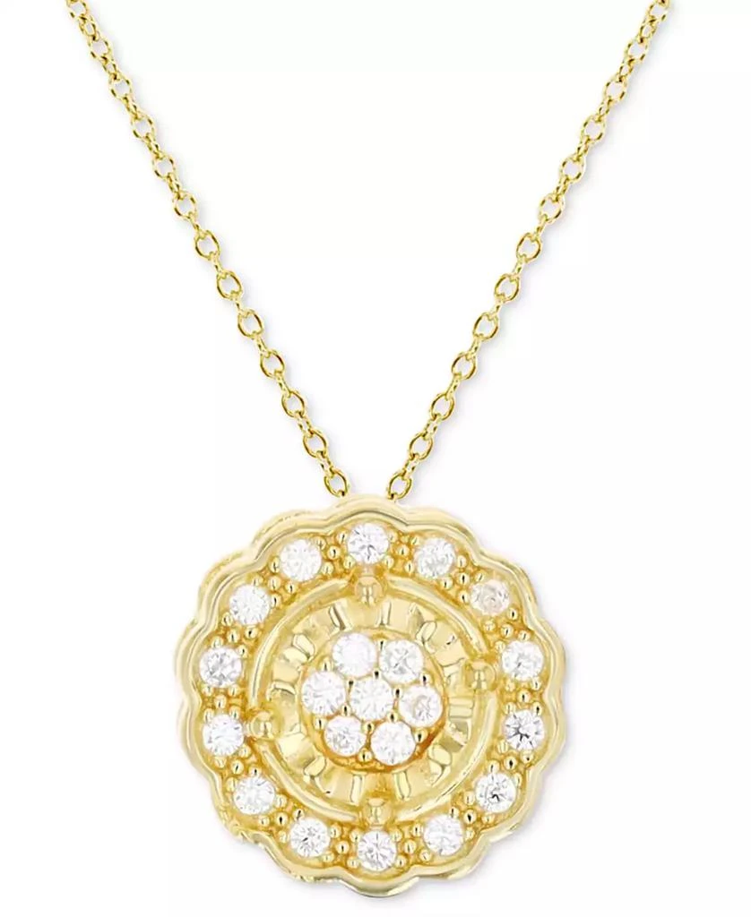 商品Macy's|Cubic Zirconia Circle Halo Cluster 18" Pendant Necklace in 14k Gold-Plated Sterling Silver,价格¥172,第1张图片