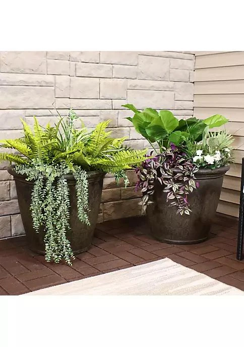 商品Sunnydaze Decor|Decor 24 In Anjelica Unbreakable Polyresin Planter   Sable   Set Of 2,价格¥1417,第1张图片