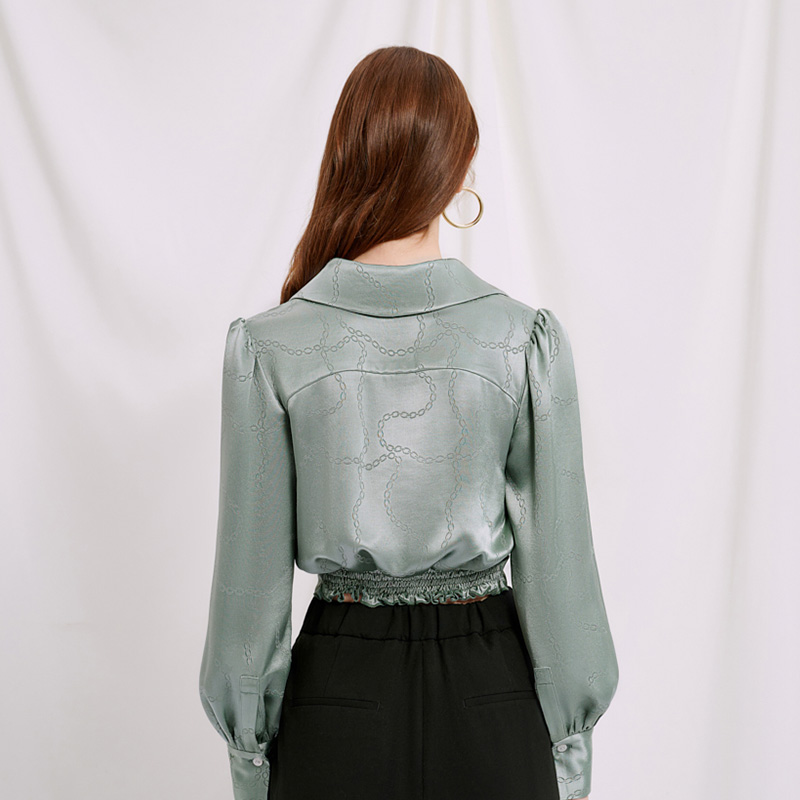 Briella青瓷色缎面链条印花衬衫 | Briella Blouse - Sage商品第6张图片规格展示