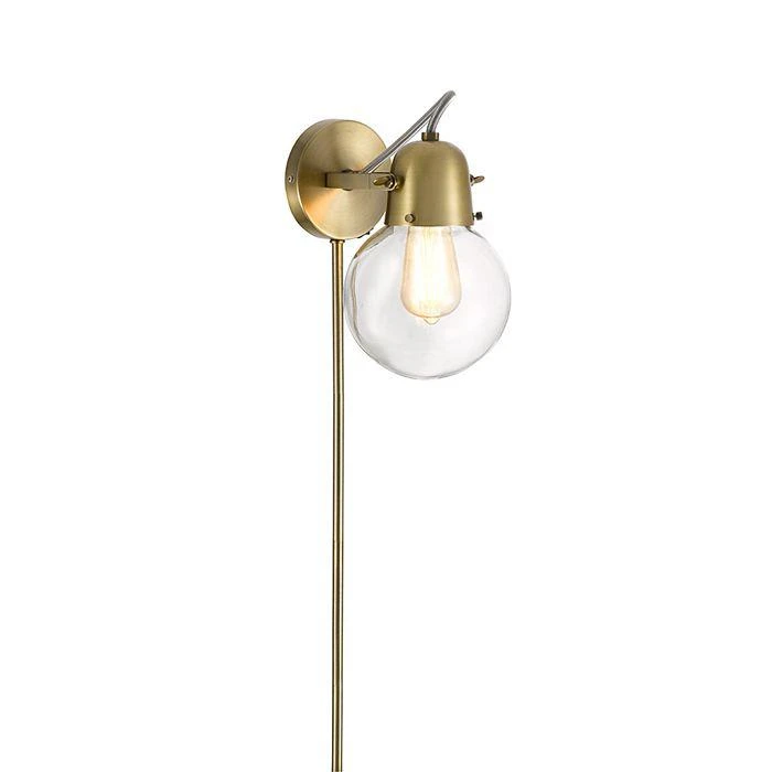 商品JAlexander|Lighting Mid Century Modern 9.75" Antique Brass Single Glass Globe Plug In Wall Sconce,价格¥492,第3张图片详细描述