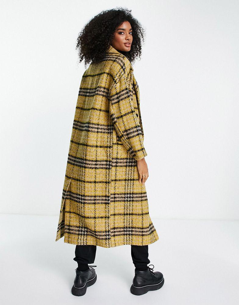 Topshop oversized check long coat in yellow商品第3张图片规格展示