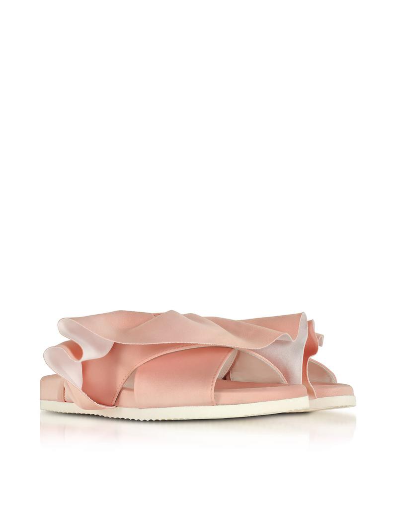 Joshua Sanders Pink Satin Ruffle Slide Sandals商品第2张图片规格展示