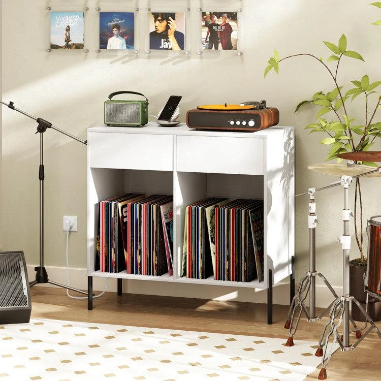 商品Hivvago|Record Player Stand with Power Outlets Double Wide Turntable Stand Vinyl Record Storage Table,价格¥1206,第2张图片详细描述