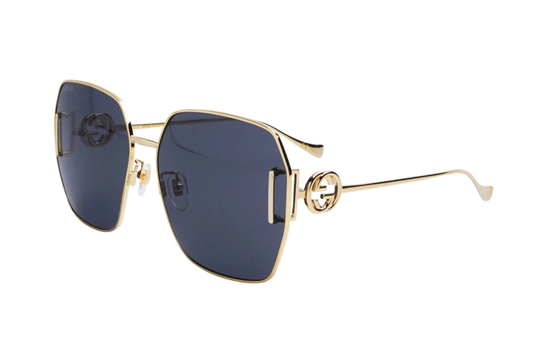 商品[国内直发] Gucci|古驰 镂空双G互扣式设计时尚百搭 合金镜架 不规则形 太阳眼镜 女款 金色,价格¥2528,第1张图片