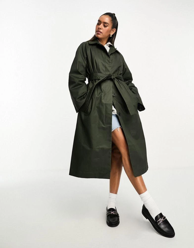 商品ASOS|ASOS DESIGN wax trench with cord collar in olive,价格¥332,第1张图片