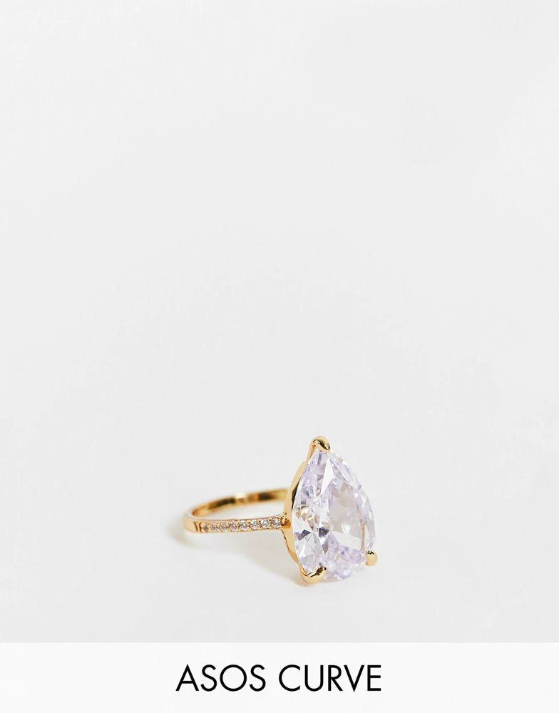 商品ASOS|ASOS DESIGN Curve 14k gold plated ring with teardrop crystal,价格¥93,第1张图片