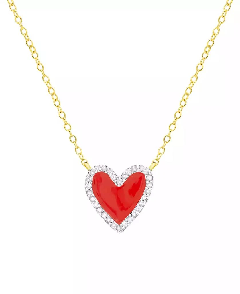 商品Macy's|Diamond Red Enamel Heart "Loved" 18" Pendant Necklace (1/8 ct. t.w.) in 14k Gold-Plated Sterling Silver,价格¥650,第1张图片