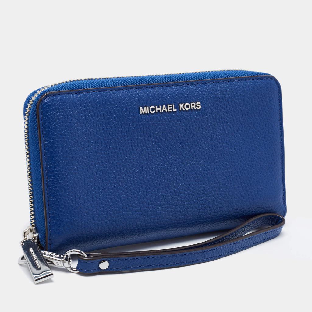 Michael Kors Blue Leather Jet Set Zip Around Wristlet Wallet商品第4张图片规格展示