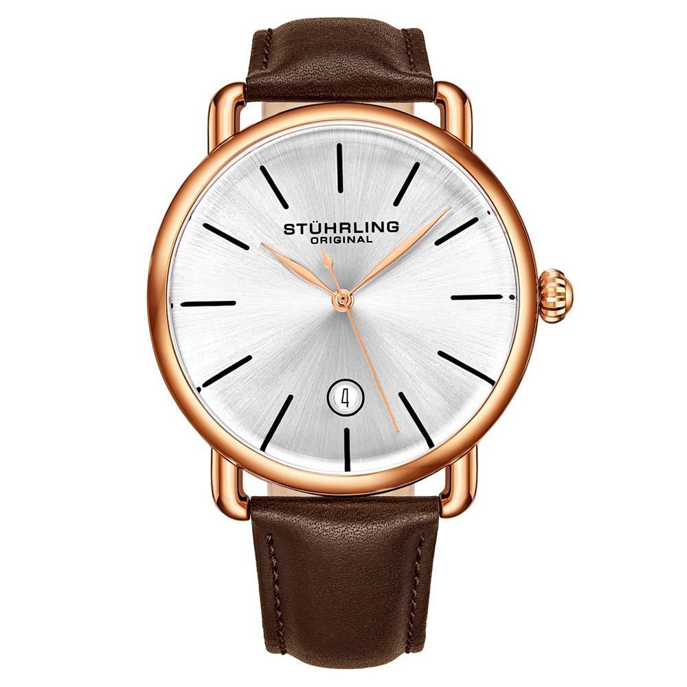 商品Stuhrling|Men's Brown Leather Strap Watch 42mm,价格¥516,第1张图片